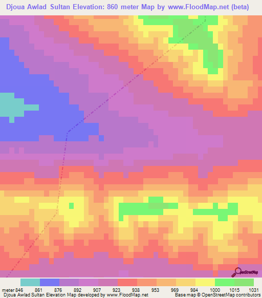 Djoua Awlad Sultan,Tunisia Elevation Map