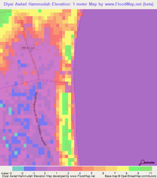 Diyar Awlad Hammudah,Tunisia Elevation Map