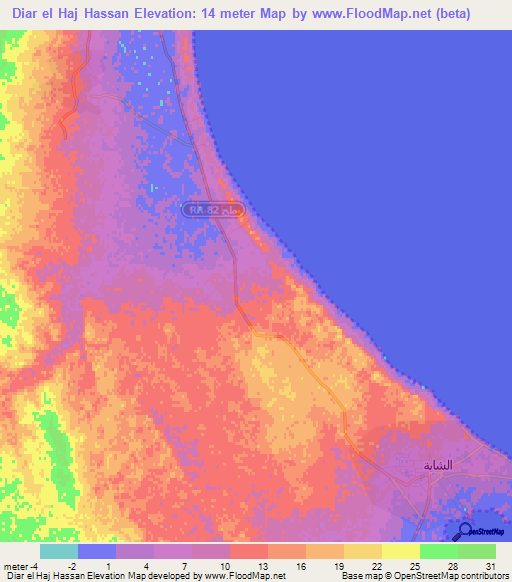 Diar el Haj Hassan,Tunisia Elevation Map