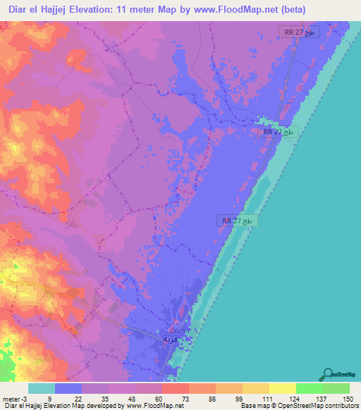 Diar el Hajjej,Tunisia Elevation Map