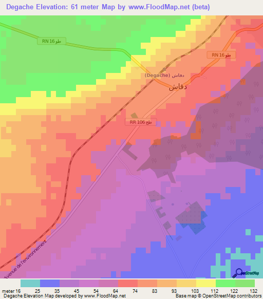 Degache,Tunisia Elevation Map