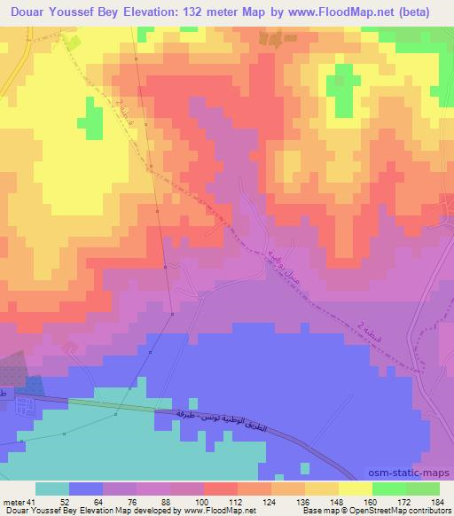 Douar Youssef Bey,Tunisia Elevation Map