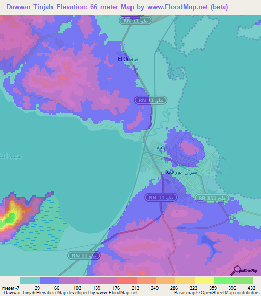 Dawwar Tinjah,Tunisia Elevation Map
