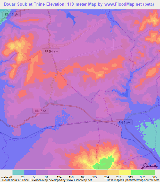 Douar Souk et Tnine,Tunisia Elevation Map
