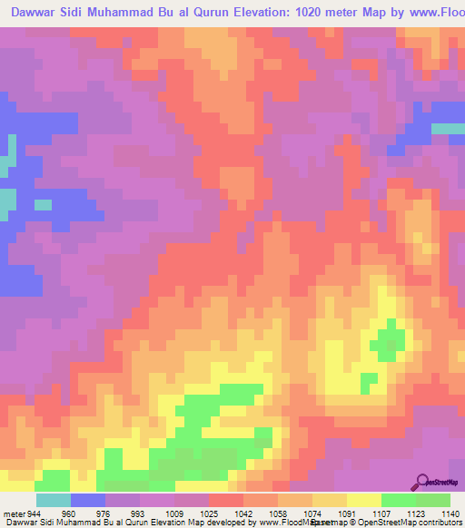 Dawwar Sidi Muhammad Bu al Qurun,Tunisia Elevation Map