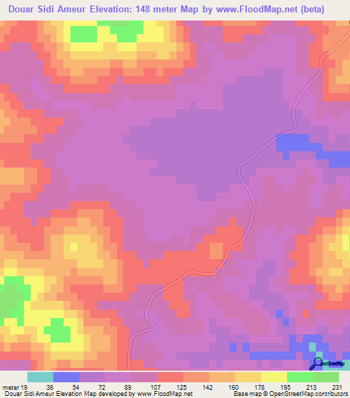 Douar Sidi Ameur,Tunisia Elevation Map