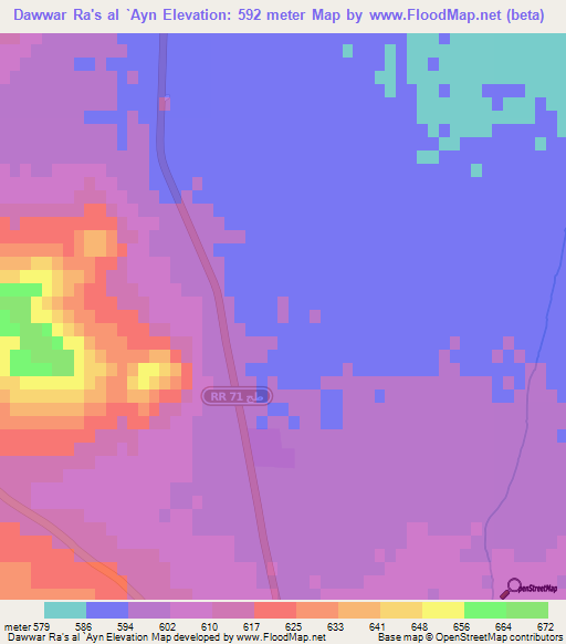 Dawwar Ra's al `Ayn,Tunisia Elevation Map