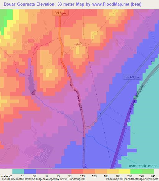 Douar Gournata,Tunisia Elevation Map