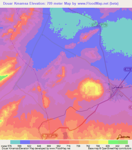 Douar Kmamsa,Tunisia Elevation Map