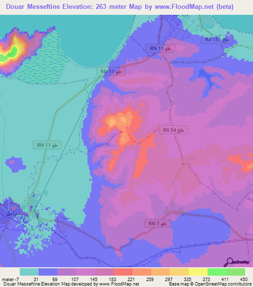 Douar Messeftine,Tunisia Elevation Map