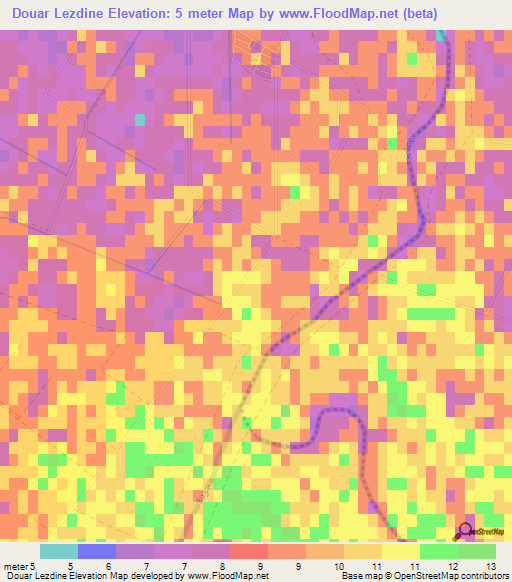 Douar Lezdine,Tunisia Elevation Map