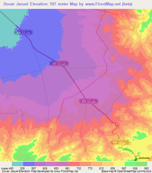 Douar Jaouel,Tunisia Elevation Map