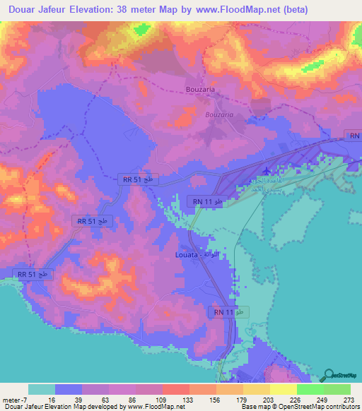 Douar Jafeur,Tunisia Elevation Map