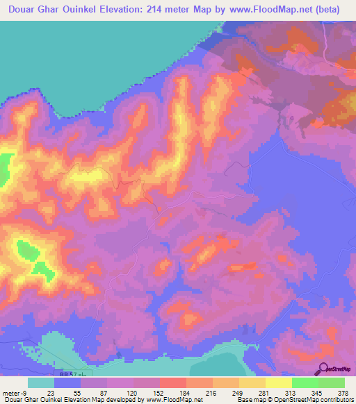 Douar Ghar Ouinkel,Tunisia Elevation Map