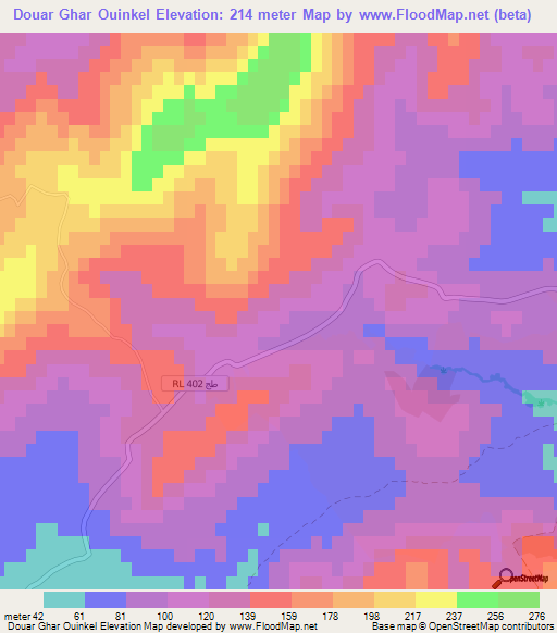 Douar Ghar Ouinkel,Tunisia Elevation Map