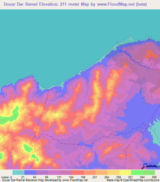 Douar Dar Ramel,Tunisia Elevation Map