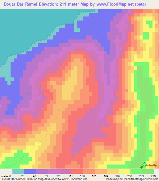 Douar Dar Ramel,Tunisia Elevation Map