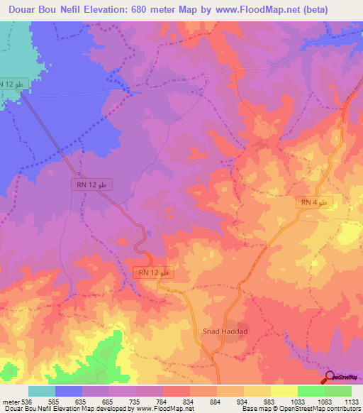 Douar Bou Nefil,Tunisia Elevation Map