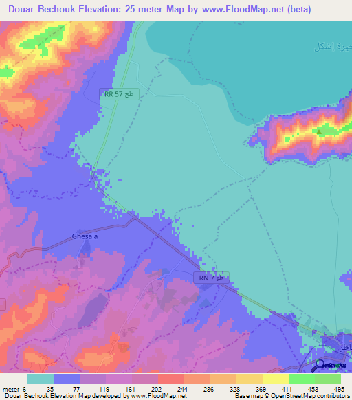 Douar Bechouk,Tunisia Elevation Map