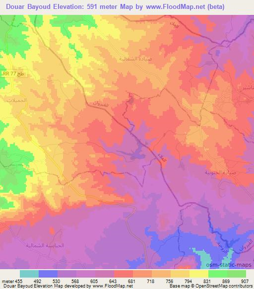 Douar Bayoud,Tunisia Elevation Map