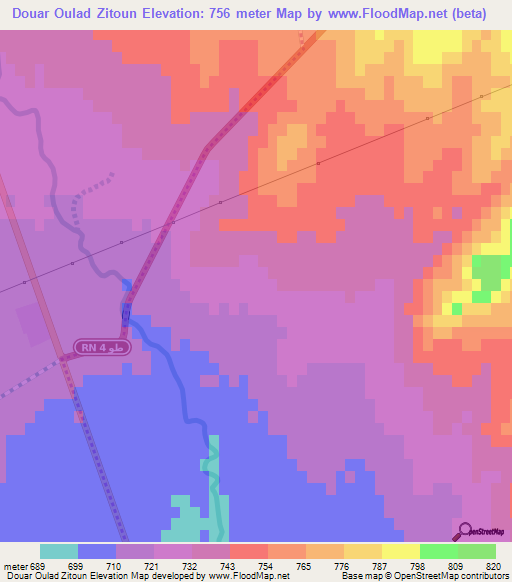 Douar Oulad Zitoun,Tunisia Elevation Map