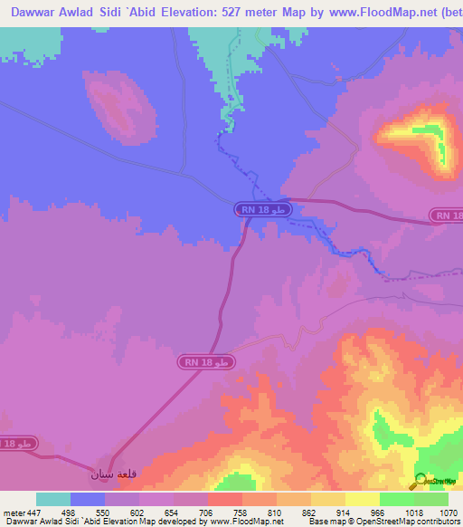 Dawwar Awlad Sidi `Abid,Tunisia Elevation Map
