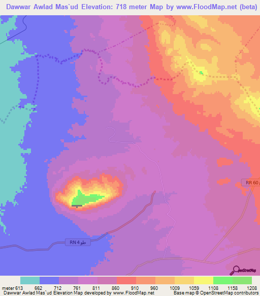 Dawwar Awlad Mas`ud,Tunisia Elevation Map