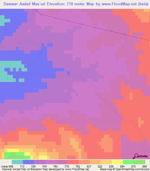 Dawwar Awlad Mas`ud,Tunisia Elevation Map