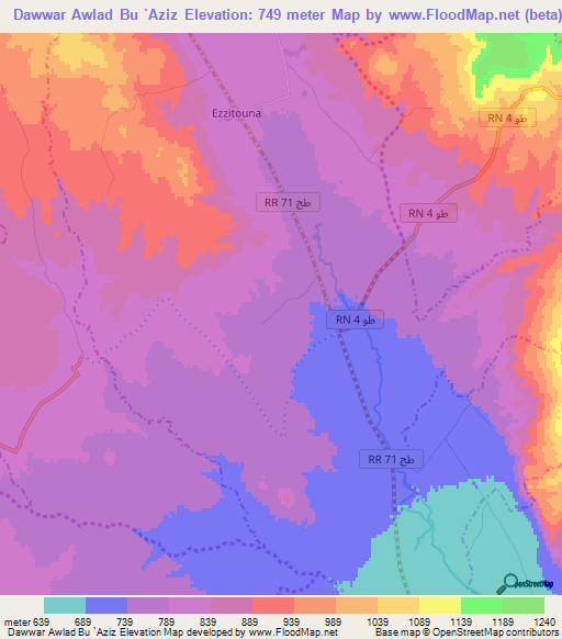 Dawwar Awlad Bu `Aziz,Tunisia Elevation Map