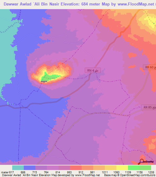 Dawwar Awlad `Ali Bin Nasir,Tunisia Elevation Map