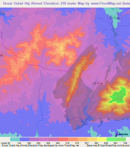 Douar Oulad Haj Ahmed,Tunisia Elevation Map