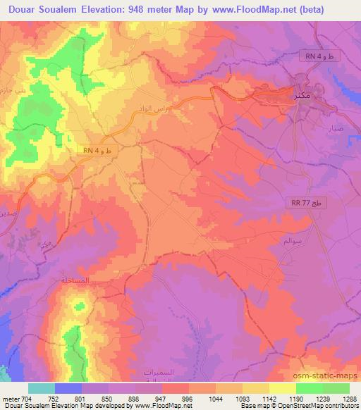 Douar Soualem,Tunisia Elevation Map
