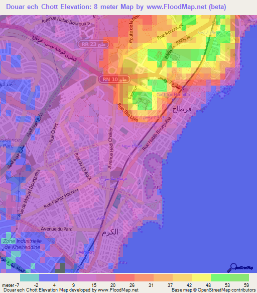 Douar ech Chott,Tunisia Elevation Map