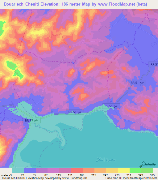 Douar ech Cheniti,Tunisia Elevation Map