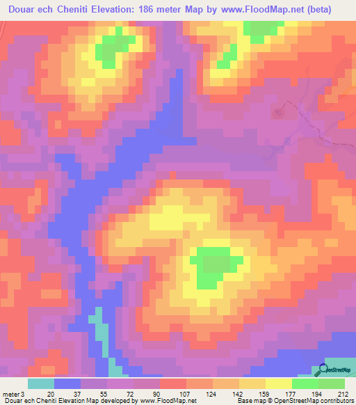 Douar ech Cheniti,Tunisia Elevation Map