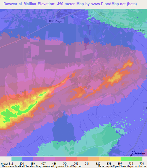 Dawwar al Malikat,Tunisia Elevation Map