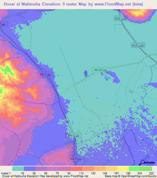 Douar el Mabtouha,Tunisia Elevation Map