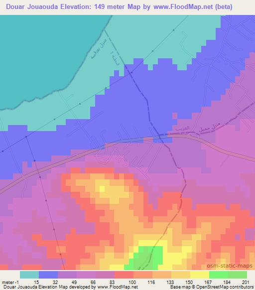 Douar Jouaouda,Tunisia Elevation Map