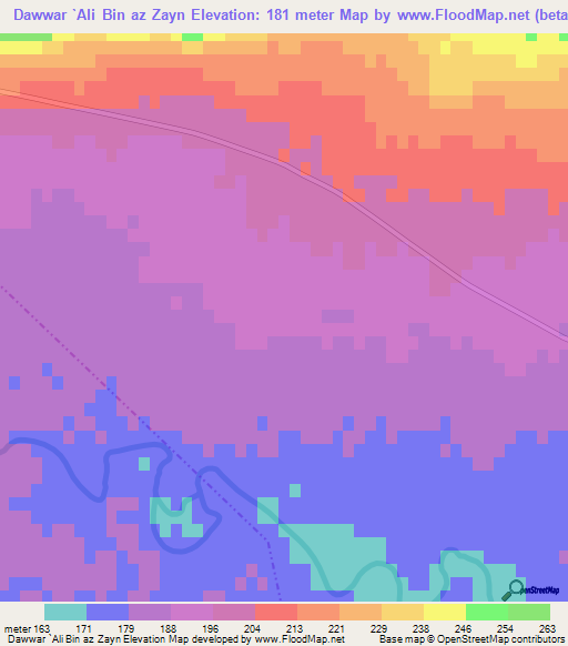 Dawwar `Ali Bin az Zayn,Tunisia Elevation Map