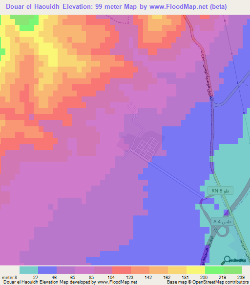 Douar el Haouidh,Tunisia Elevation Map
