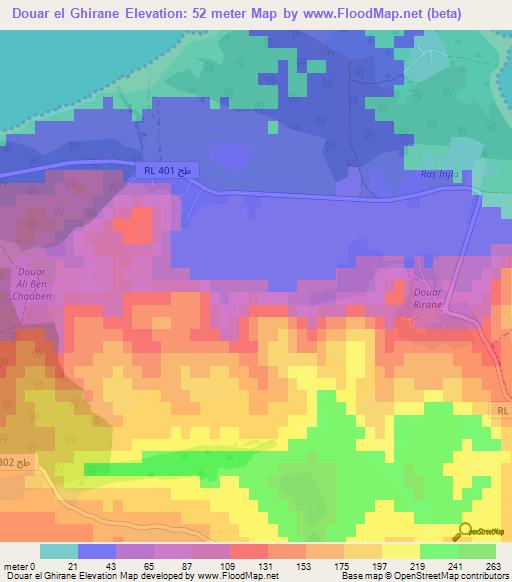 Douar el Ghirane,Tunisia Elevation Map