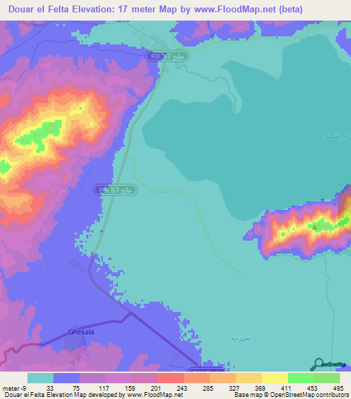 Douar el Felta,Tunisia Elevation Map