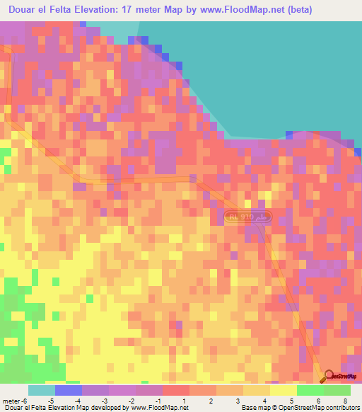 Douar el Felta,Tunisia Elevation Map