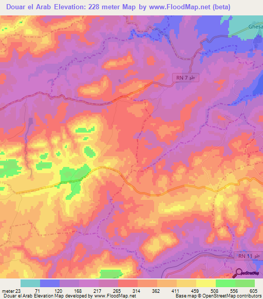 Douar el Arab,Tunisia Elevation Map