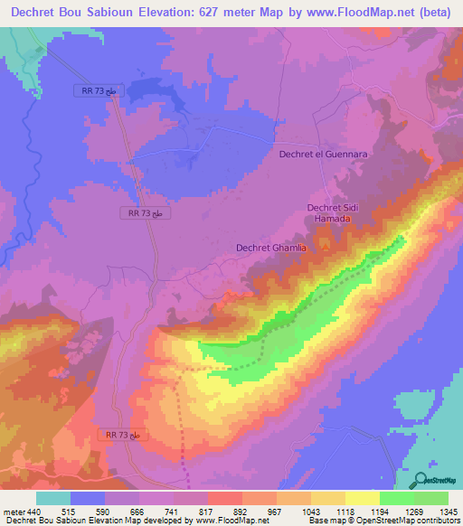 Dechret Bou Sabioun,Tunisia Elevation Map