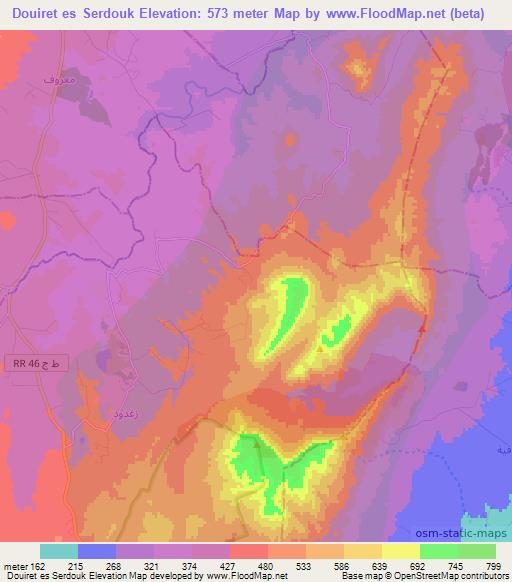 Douiret es Serdouk,Tunisia Elevation Map