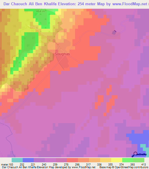 Dar Chaouch Ali Ben Khalifa,Tunisia Elevation Map