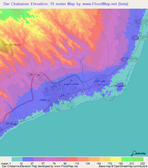 Dar Chabanne,Tunisia Elevation Map