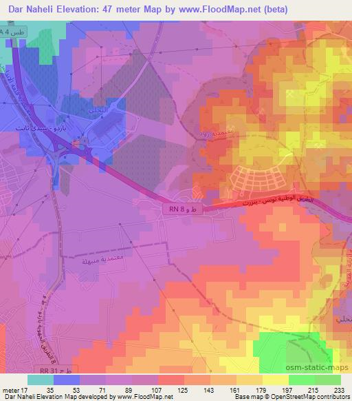 Dar Naheli,Tunisia Elevation Map