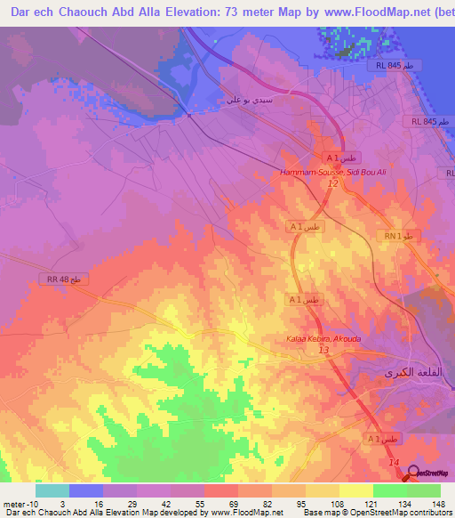 Dar ech Chaouch Abd Alla,Tunisia Elevation Map